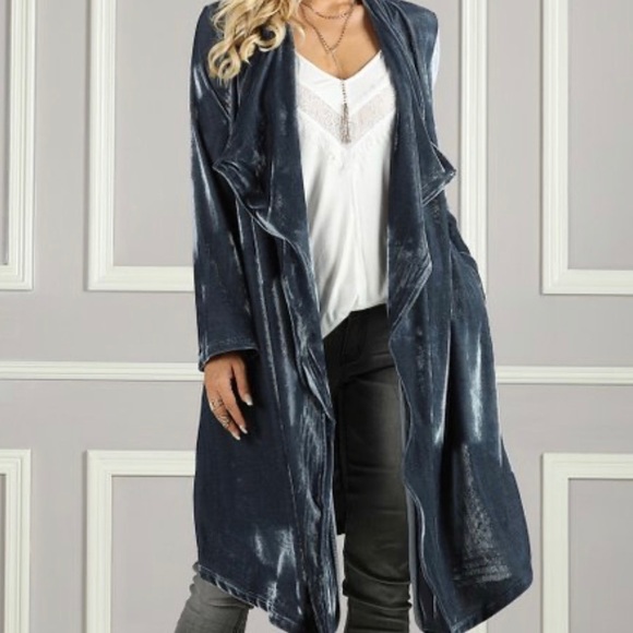 SUZANNE BETRO Plus Size Slate Gray Open Duster